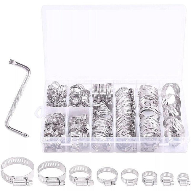Stainless Steel Hose Clamps Clips Range Worm Gear Pipe Clamp Kit AU STOCK 91PCS - Aimall