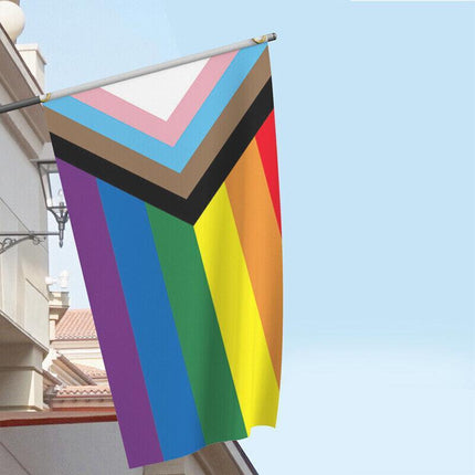 90x150cm Progress Pride Rainbow Flag Gay Lesbian LGBTQ Mardi Gras Party Banner - Aimall