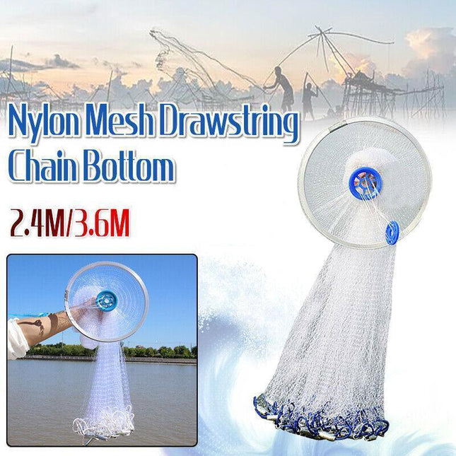 8ft 12ft Fishing Cast Net Quick Throw Nylon Mesh Drawstring Chain Bottom Spread - Aimall