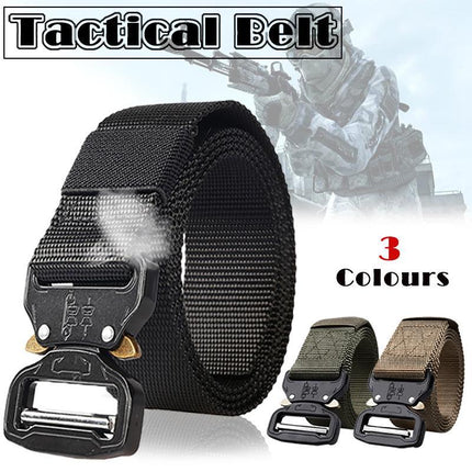 Mens Canvas Outdoor Tactical Belt Heavy Duty Army Waist Web Waistband Strap Hot - Aimall