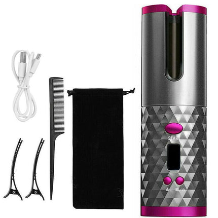LCD Cordless Auto Rotating Hair Curler Hair Waver Curling Iron Wireless Ceramic - Aimall