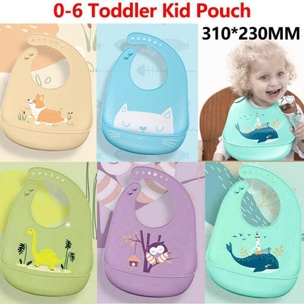 Baby Feeding Bib Apron Smock Waterproof Silicon Easy Clean 0-6 Toddler Kid Pouch - Aimall