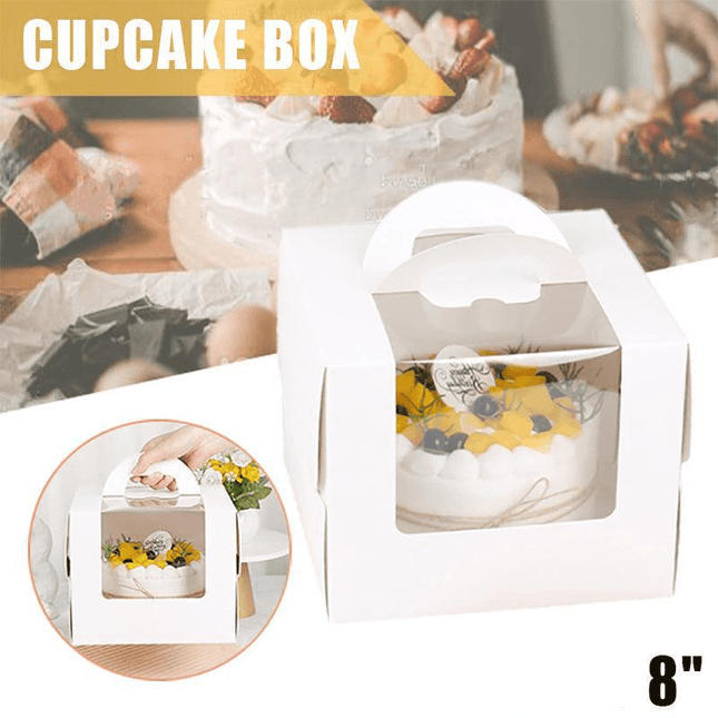 Portable Cake Boxes White Paper Display Window Packing Case Party with Handle AU - Aimall