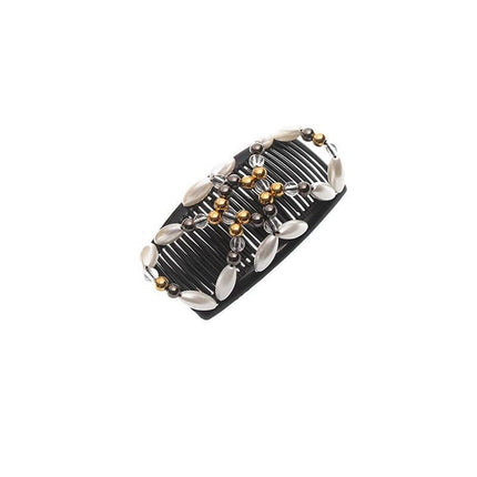 Beaded Stretchy Easy Magic Hair Comb Elastic Double Hair Clip Hair Accessories - Aimall