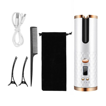 LCD Cordless Auto Rotating Hair Curler Hair Waver Curling Iron Wireless Ceramic - Aimall