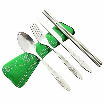 4 Pcs Cutlery Travel Knife Fork Portable Bag Stainless Steel Spoon Chopstick Set - Aimall